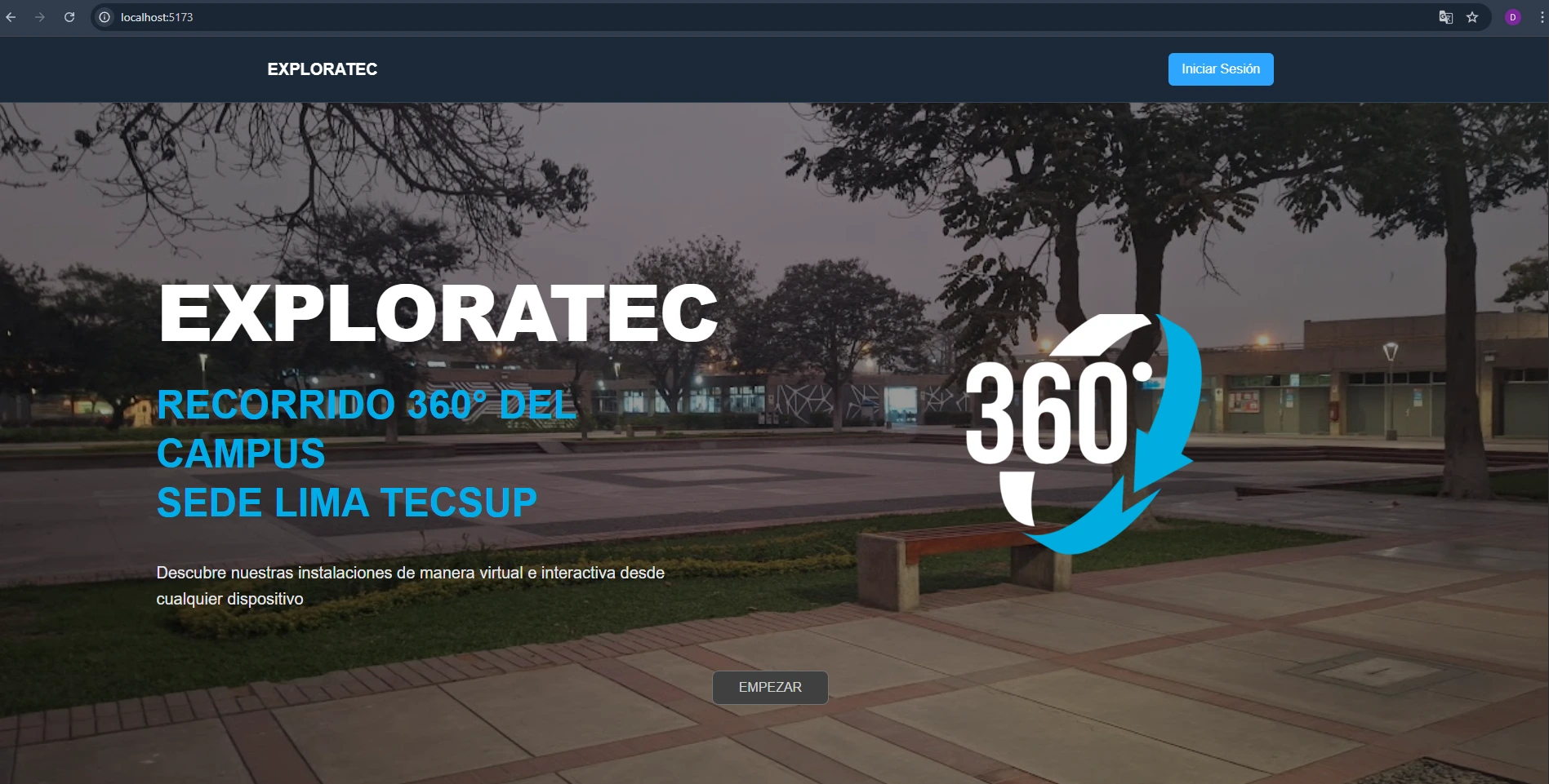 Captura de pantalla del proyecto App Web 360 - Tecsup Centro